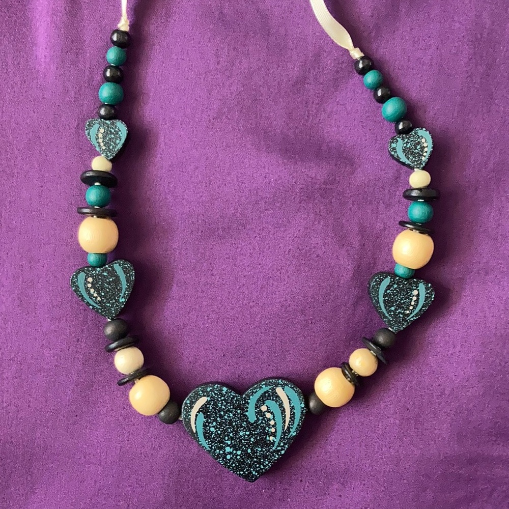 Wooden heart color melt ribbon necklace